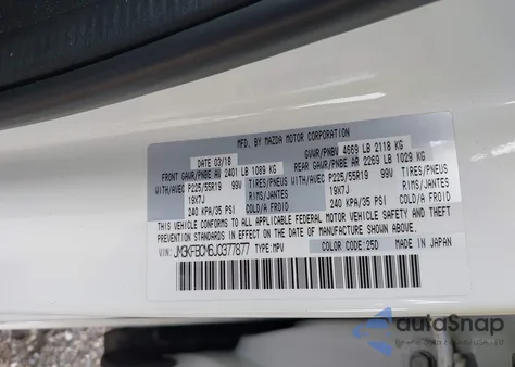 2018 Mazda Cx-5 Touring из США, поврежденный, VIN JM3KFBCM6J0377877